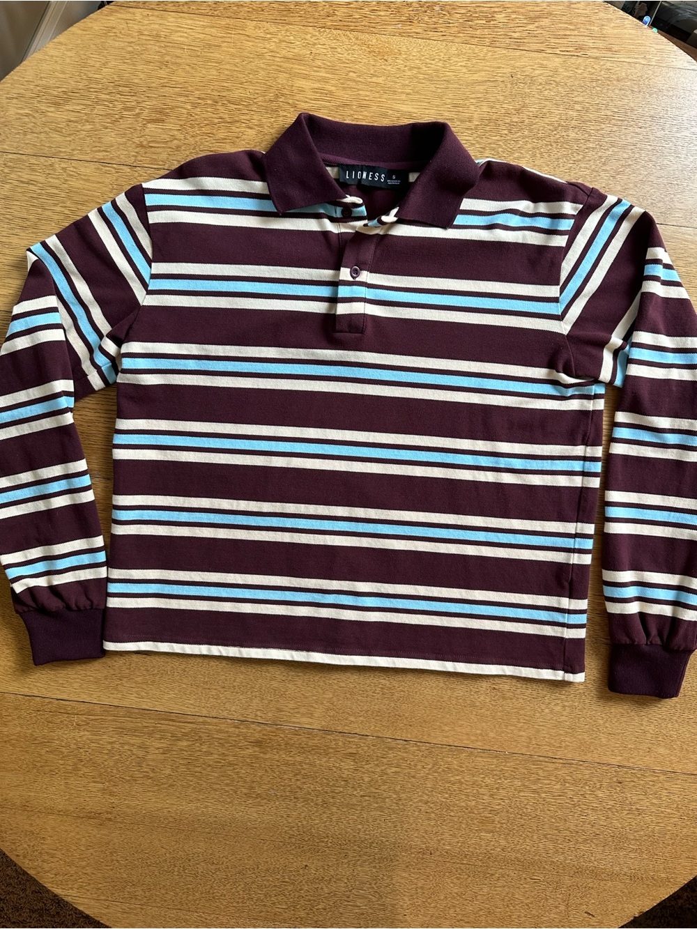 Lioness Leisure Long Sleeve Polo in Chocolate Multi Stripe Size Small - Picture 3 of 11